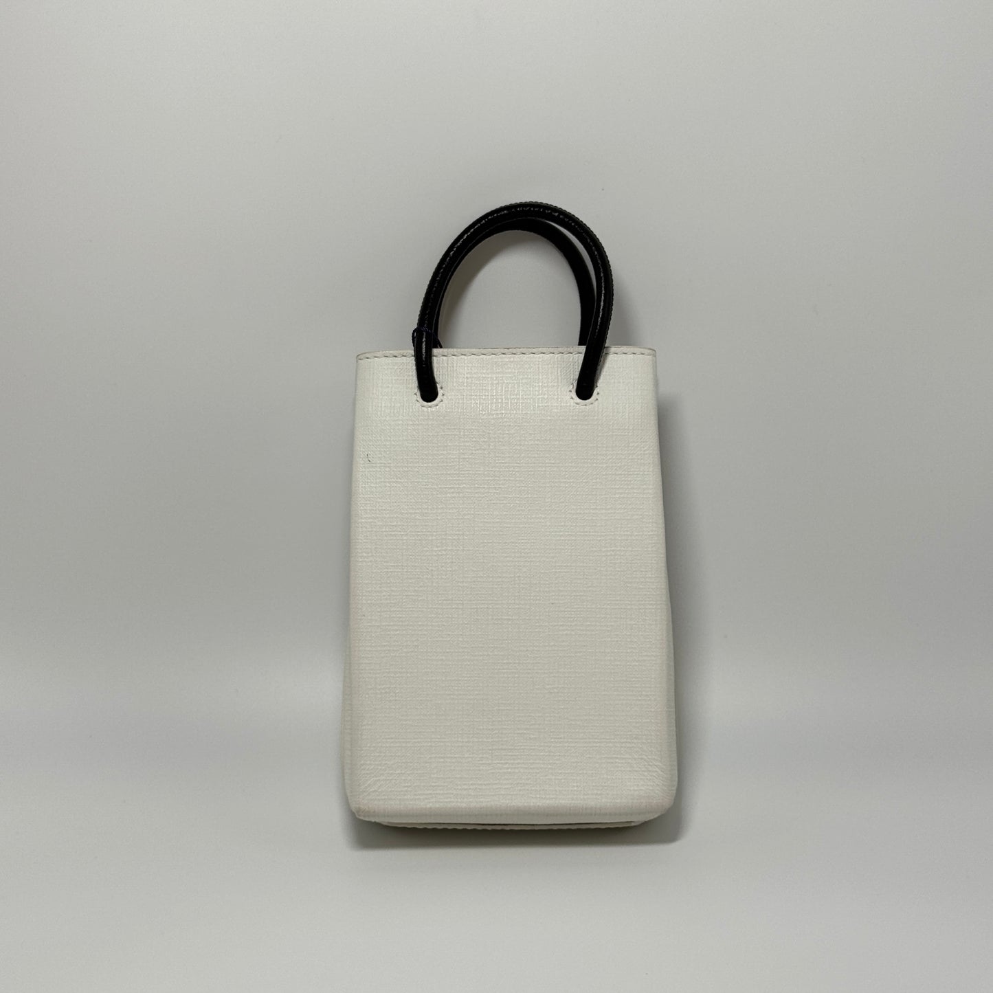 Squared Calfskin Logo Shopping Phone Holder Bag White