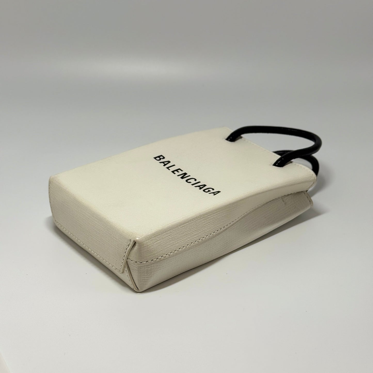 Squared Calfskin Logo Shopping Phone Holder Bag White