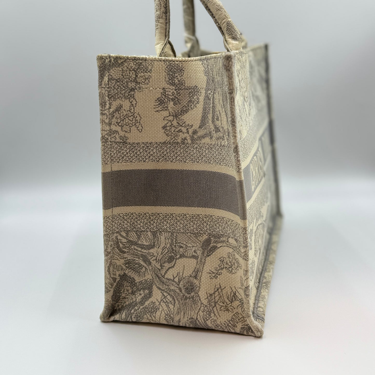 Canvas Medium Dior Book Tote Ecru and Gray Toile de Jouy Embroidery