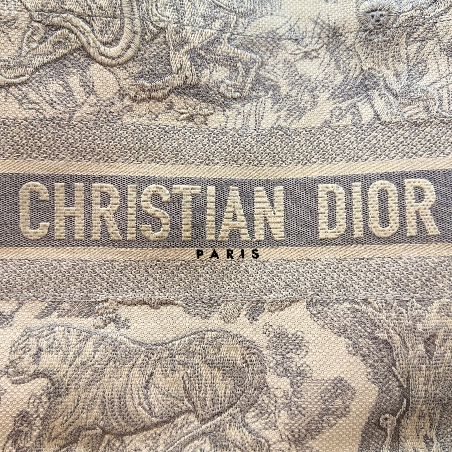 Canvas Medium Dior Book Tote Ecru and Gray Toile de Jouy Embroidery