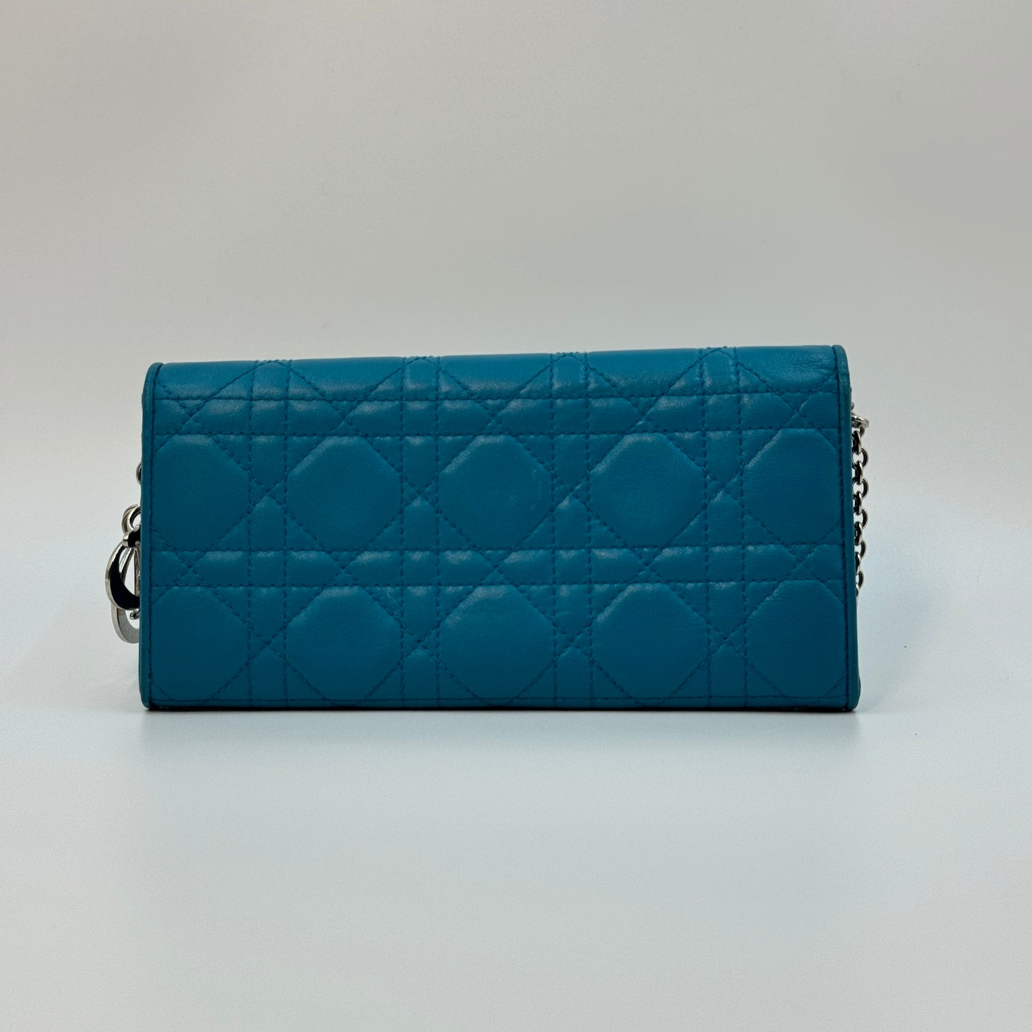 Lambskin Cannage Lady Dior Rendezvous Wallet On Chain Turquoise
