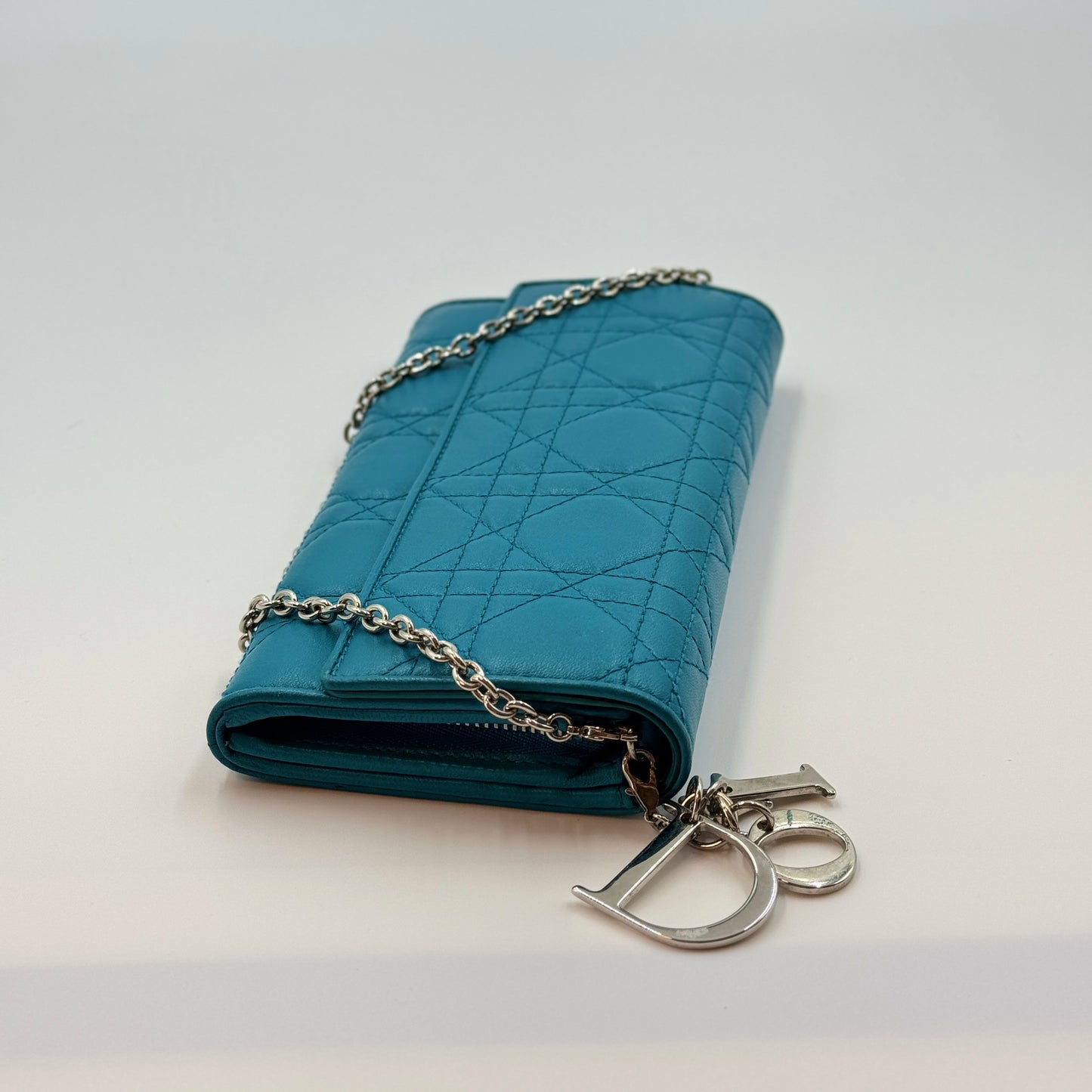 Lambskin Cannage Lady Dior Rendezvous Wallet On Chain Turquoise