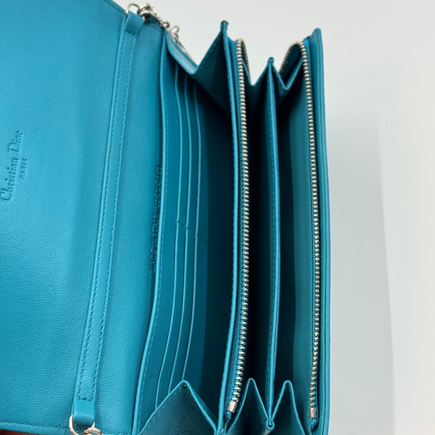 Lambskin Cannage Lady Dior Rendezvous Wallet On Chain Turquoise
