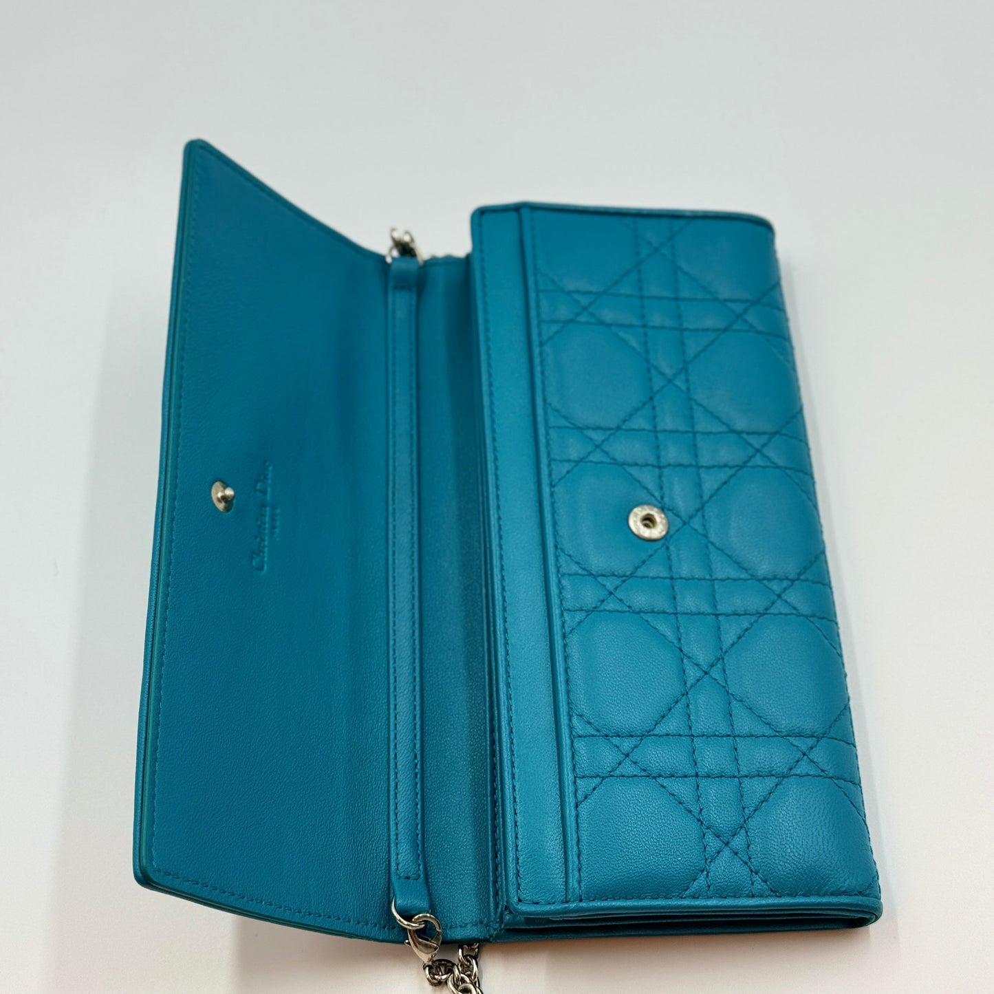 Lambskin Cannage Lady Dior Rendezvous Wallet On Chain Turquoise