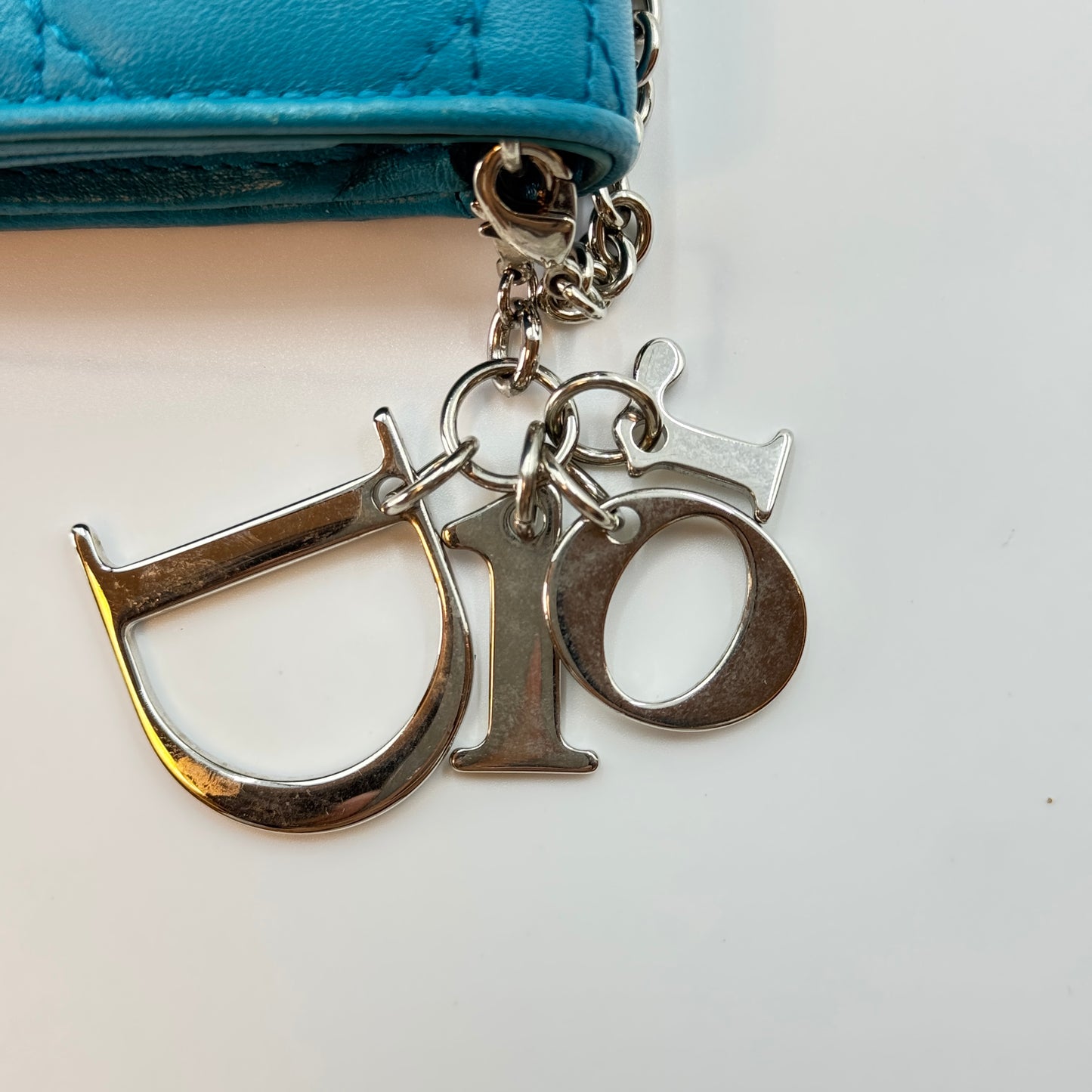 Lambskin Cannage Lady Dior Rendezvous Wallet On Chain Turquoise