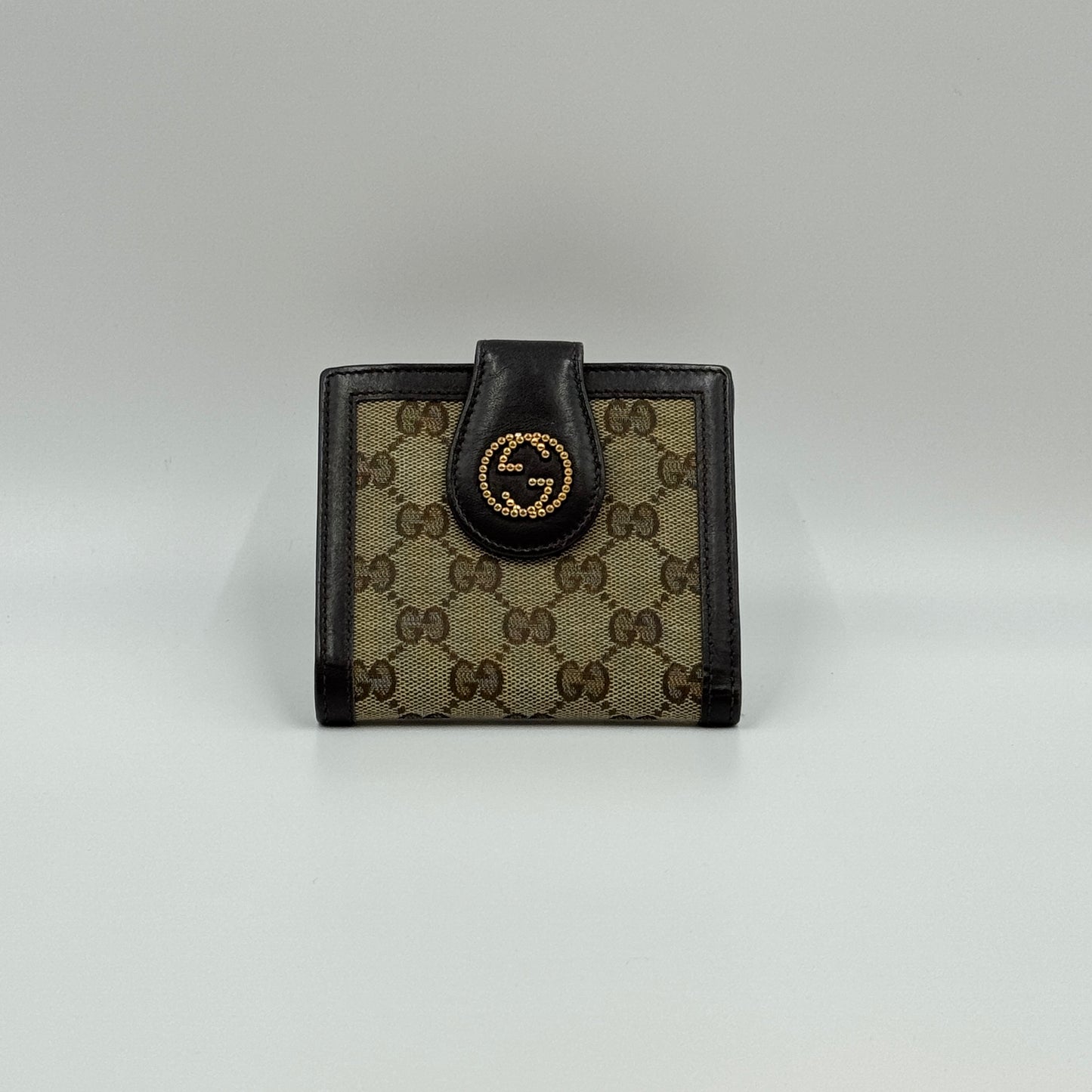 VINTAGE GUCCI STUDDED LOGO CANVAS WALLET