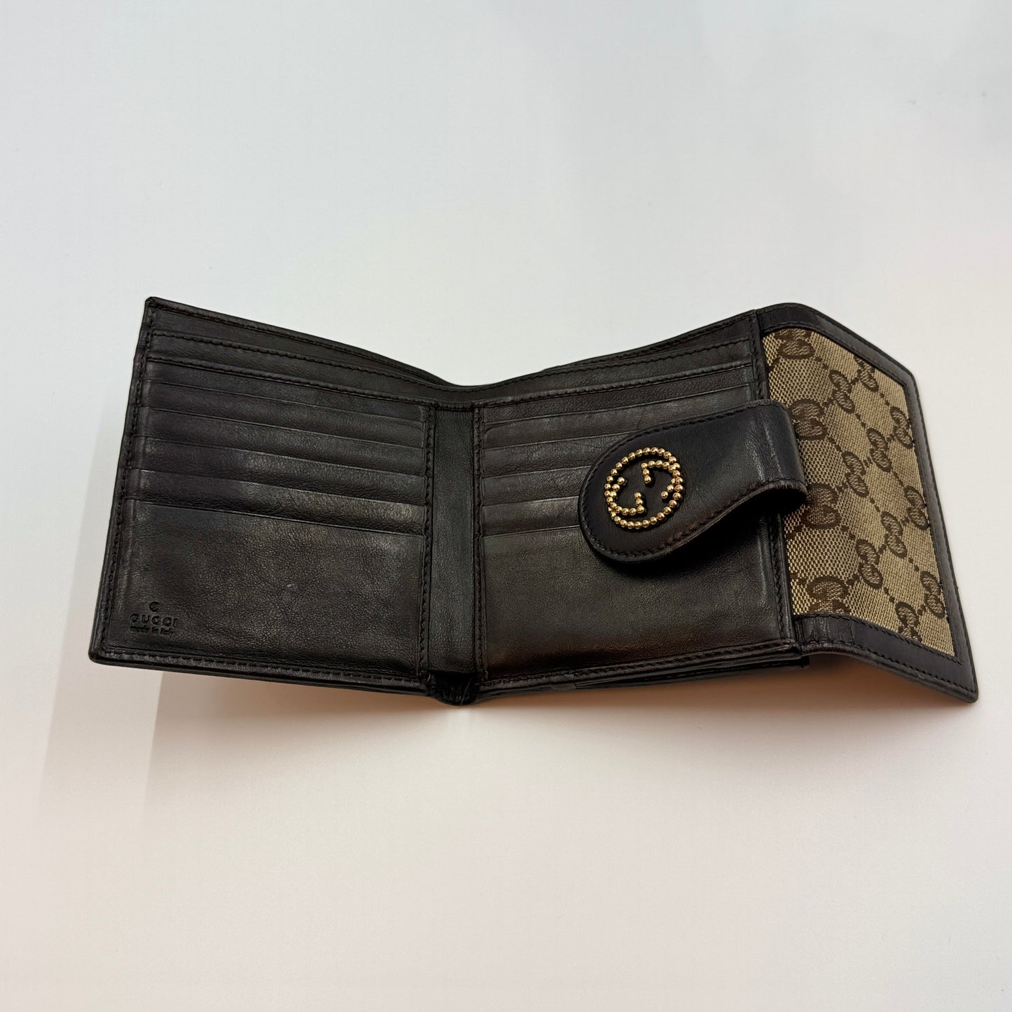 VINTAGE GUCCI STUDDED LOGO CANVAS WALLET