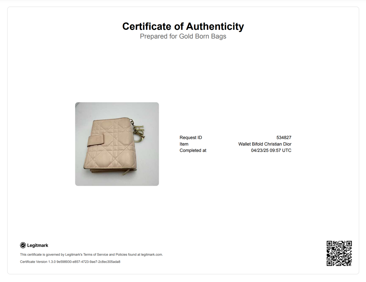 Lady Dior Lambskin Bifold Flap Wallet (Soft Pink)