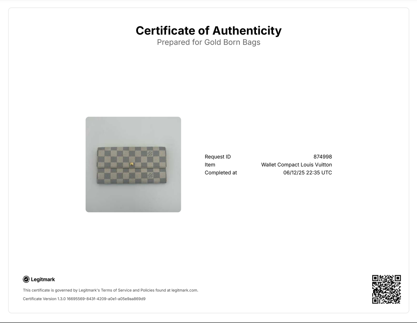 Damier Azur Pattern Sarah Wallet