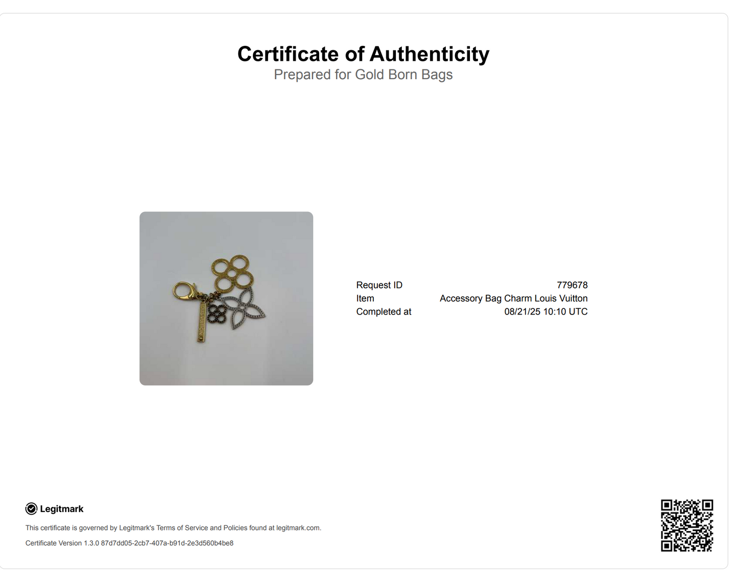 Monogram Bijoux Sac Taberge Keychain Silvery Golden