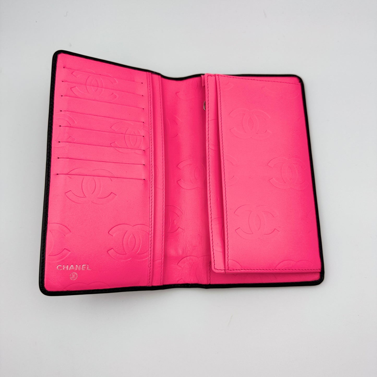 Calfskin Quilted Cambon Yen Wallet Black