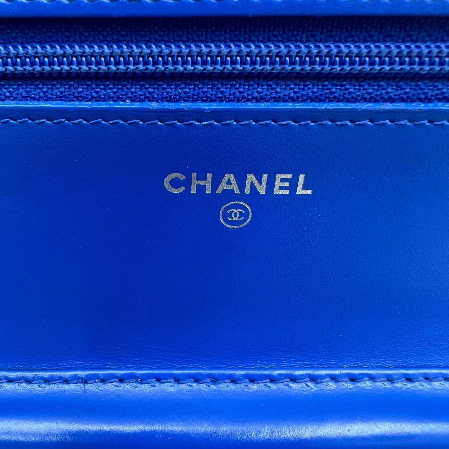 Chanel Blue Quilted Patent Leather Boy WOC Clutch Bag
