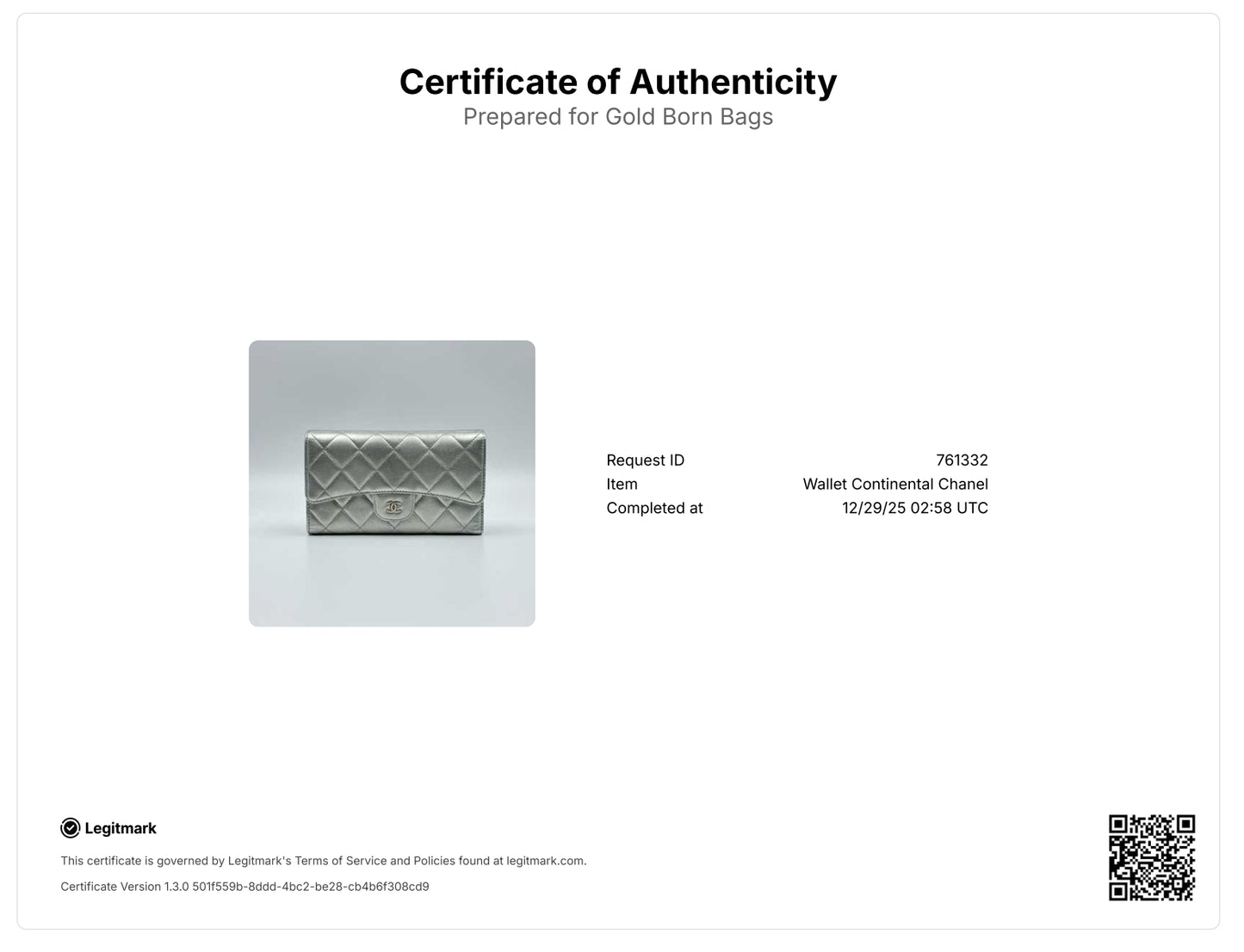 L-Flap Wallet Quilted Lambskin Long Silver