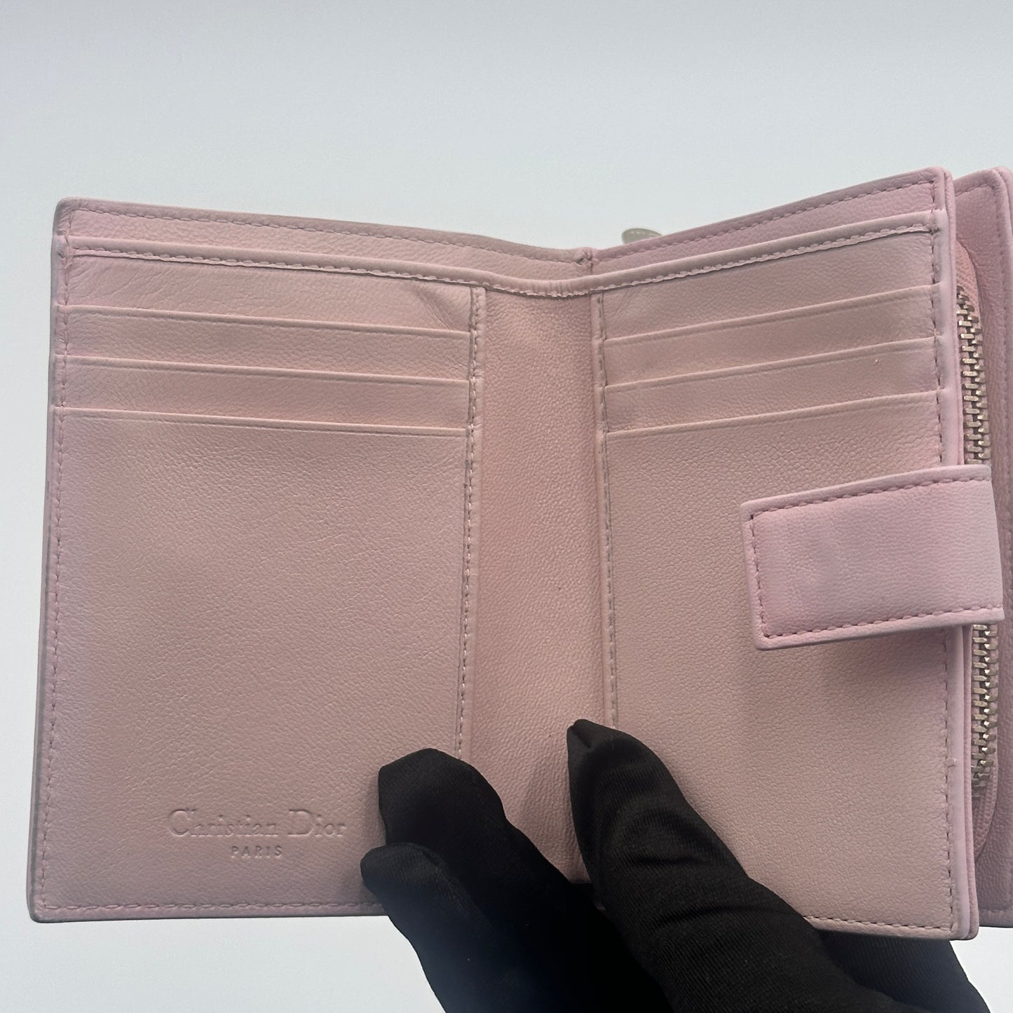 Lady Dior Lambskin Bifold Flap Wallet (Soft Pink)