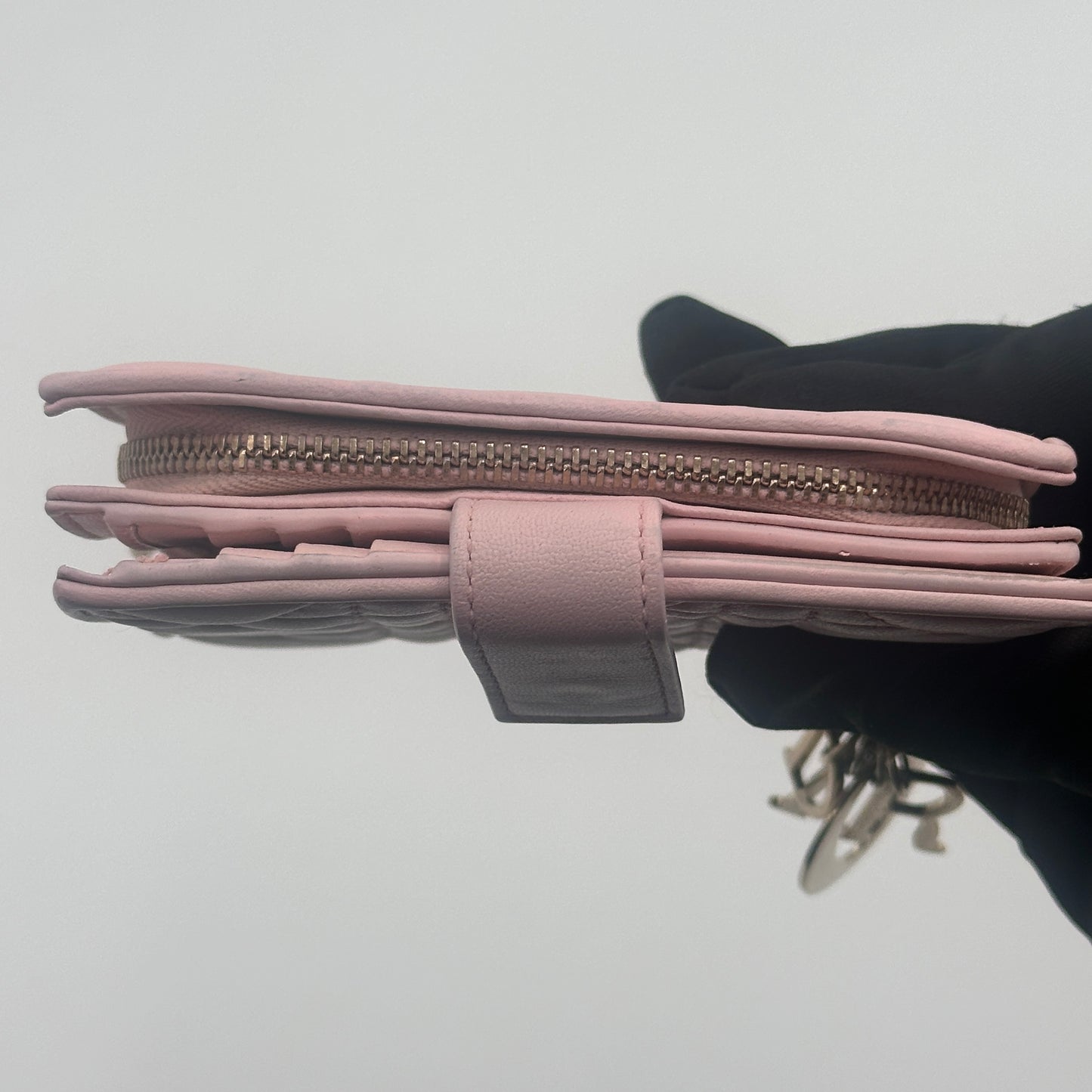 Lady Dior Lambskin Bifold Flap Wallet (Soft Pink)