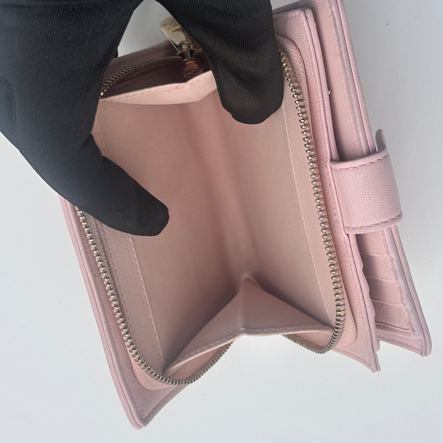 Lady Dior Lambskin Bifold Flap Wallet (Soft Pink)