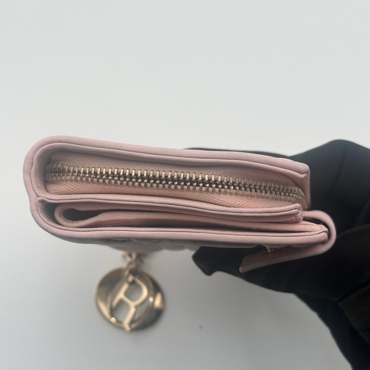 Lady Dior Lambskin Bifold Flap Wallet (Soft Pink)