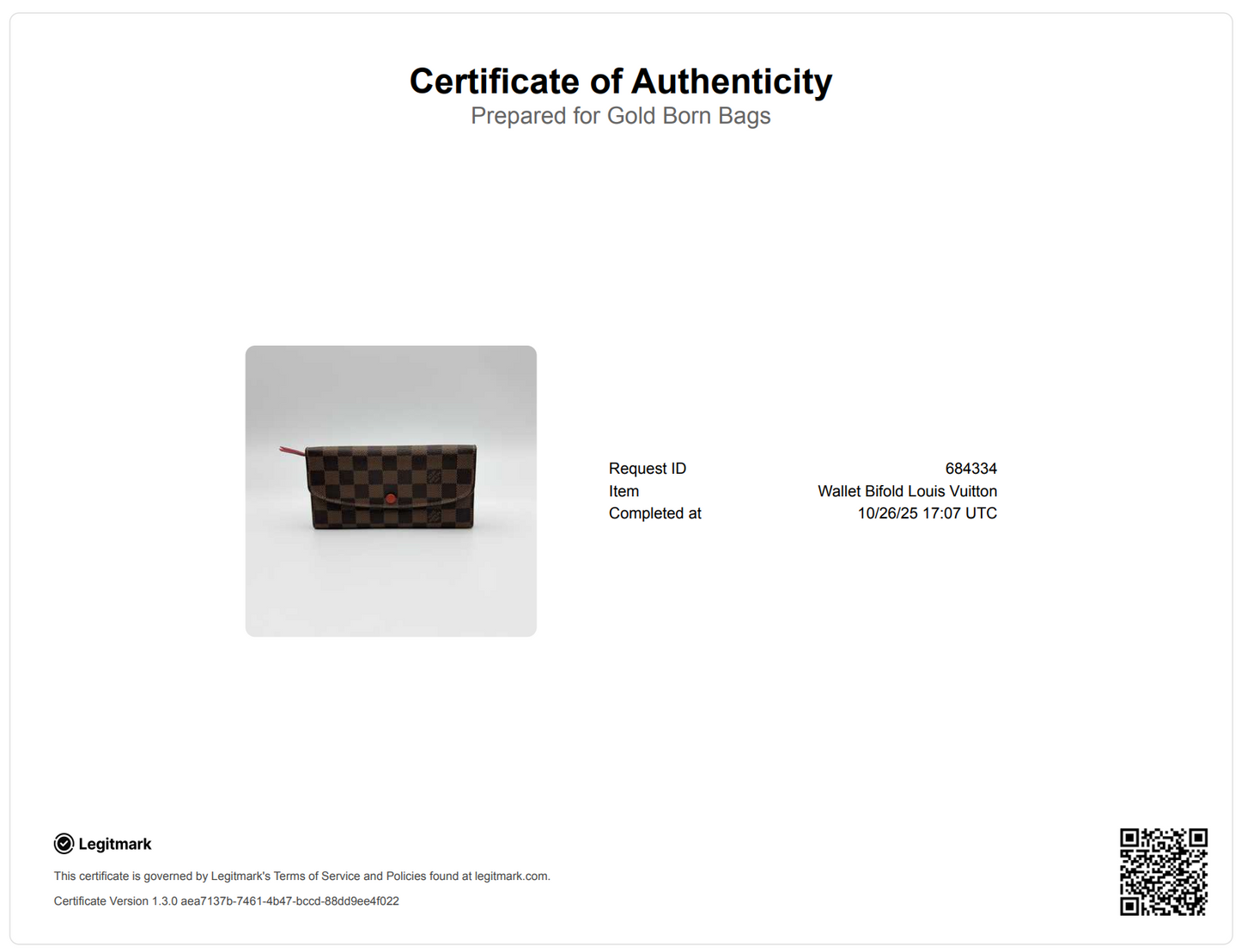 Louis Vuitton Damier Ebene Canvas Emilie Wallet