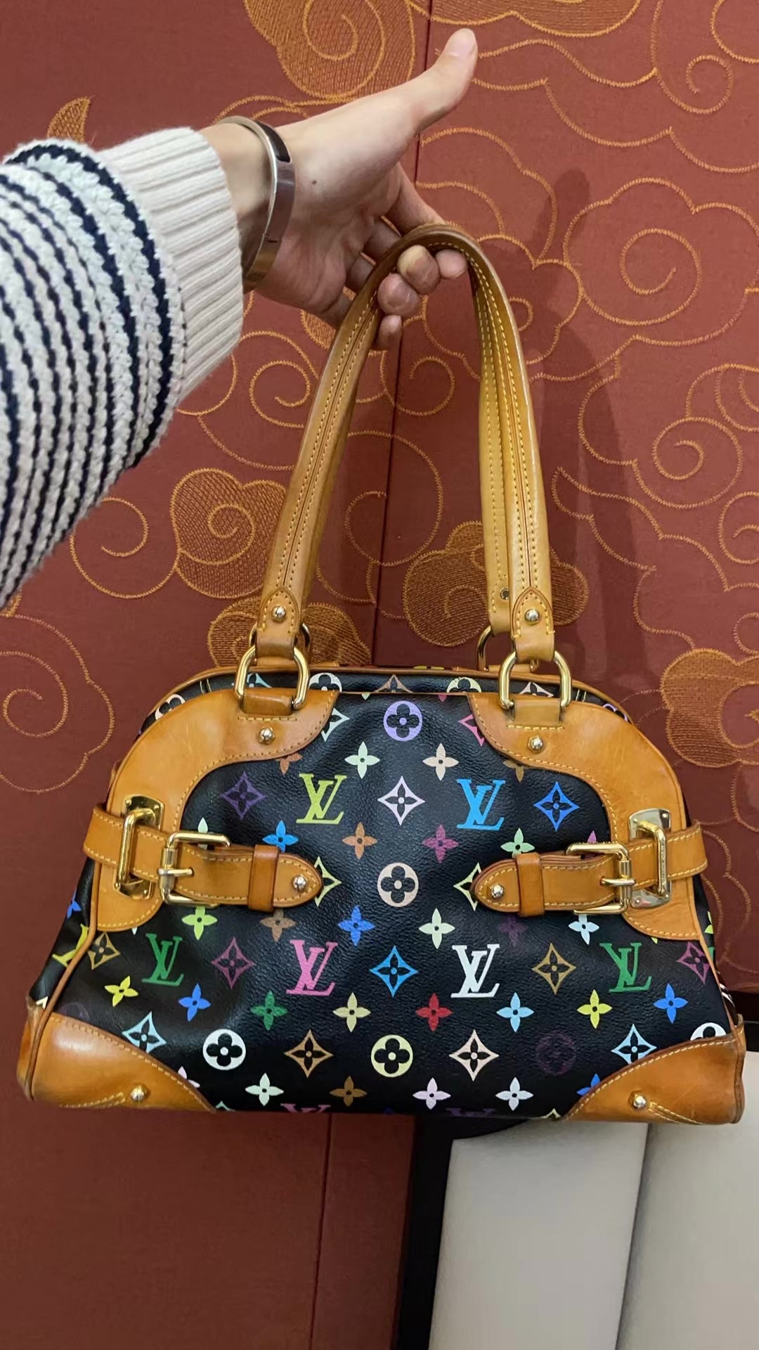 Pre-owned Louis Vuitton Authentic Claudia Monogram Leather Black Multicolor Bag