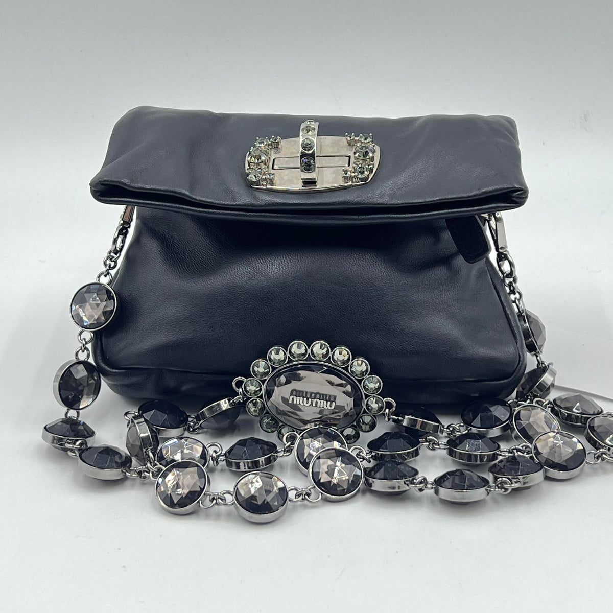 Miu Miu Crystal Black Embellished Flap Shoulder Bag — view 1 of 1 Crystal Black Embellished Flap Shoulder Bag, view 1 of 1