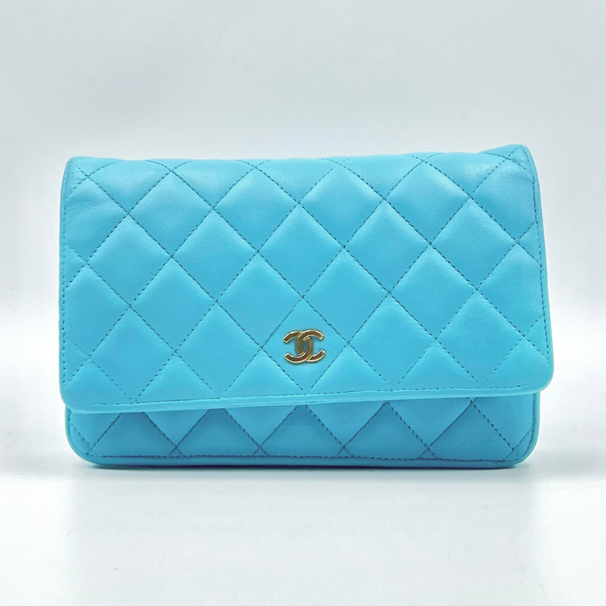 Chanel Quilted Wallet on Chain Turquoise with Gold-Tone Hardware — view 1 of 5 Quilted Wallet on Chain Turquoise with Gold-Tone Hardware, view 1 of 5