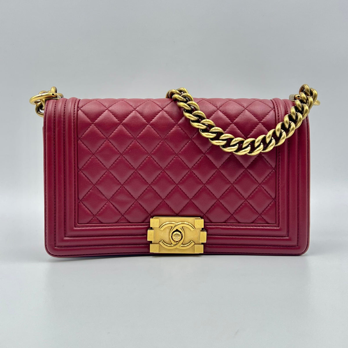 Chanel Boy Diamond-Quilted Flap Bag Burgundy with Gold Hardware
