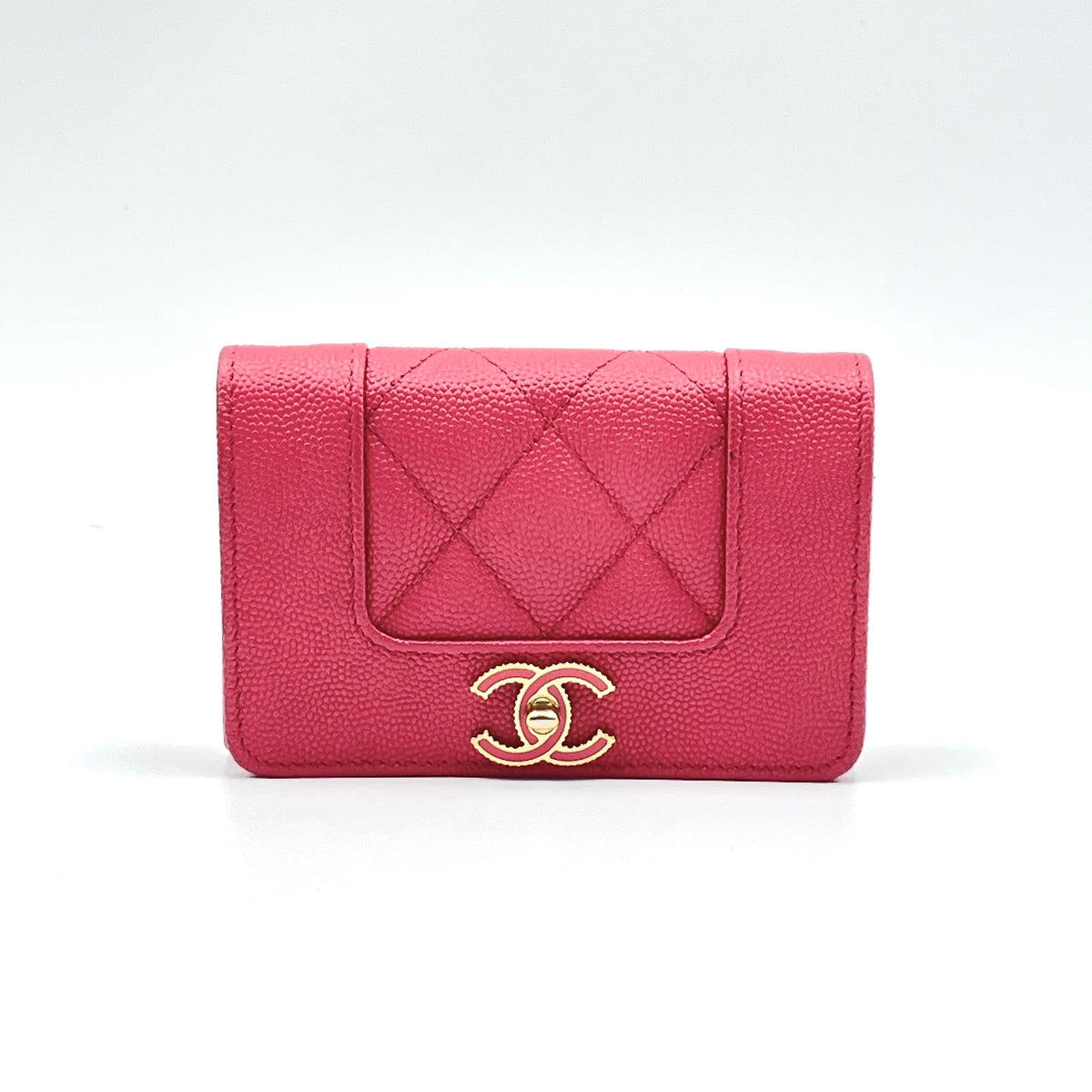 Chanel Mademoiselle Dark Pink Caviar Small Wallet with Gold CC Turn Lock