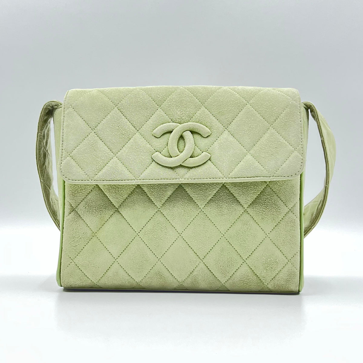 Chanel Forest Green Quilted Suede Shoulder Bag