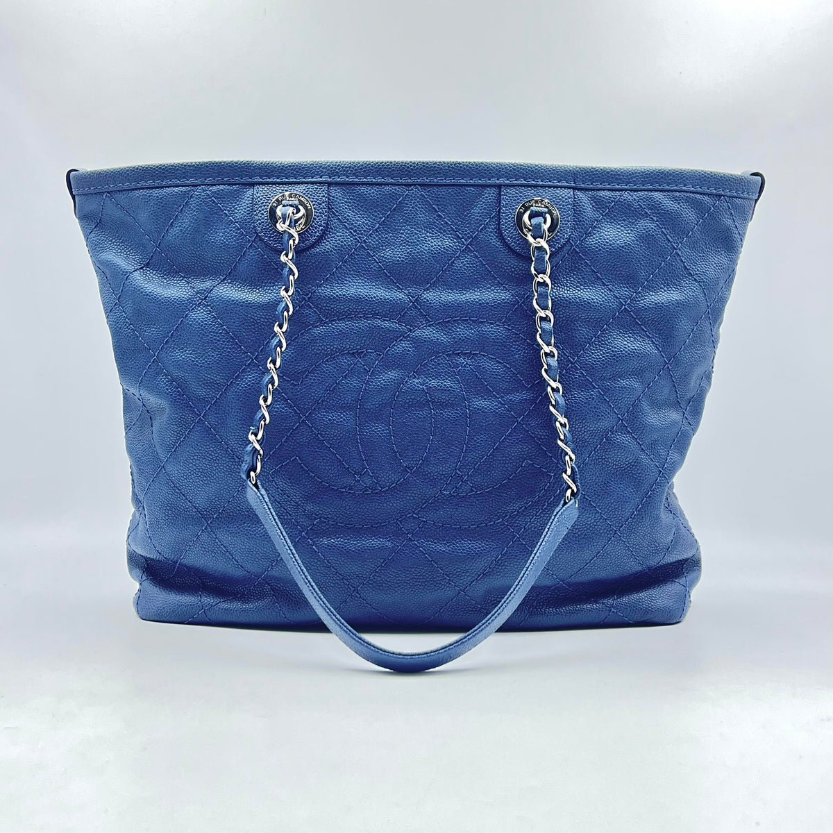Chanel Quilted Caviar Tote Bag Blue with Silver-Tone Hardware — view 2 of 2 Quilted Caviar Tote Bag Blue with Silver-Tone Hardware, view 2 of 2