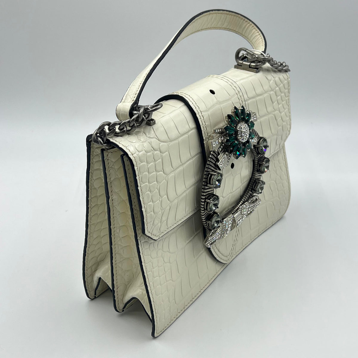 Miu Miu Lady Croc-Embossed Bag White with Crystal Buckle — view 2 of 5 Lady Croc-Embossed Bag White with Crystal Buckle, view 2 of 5