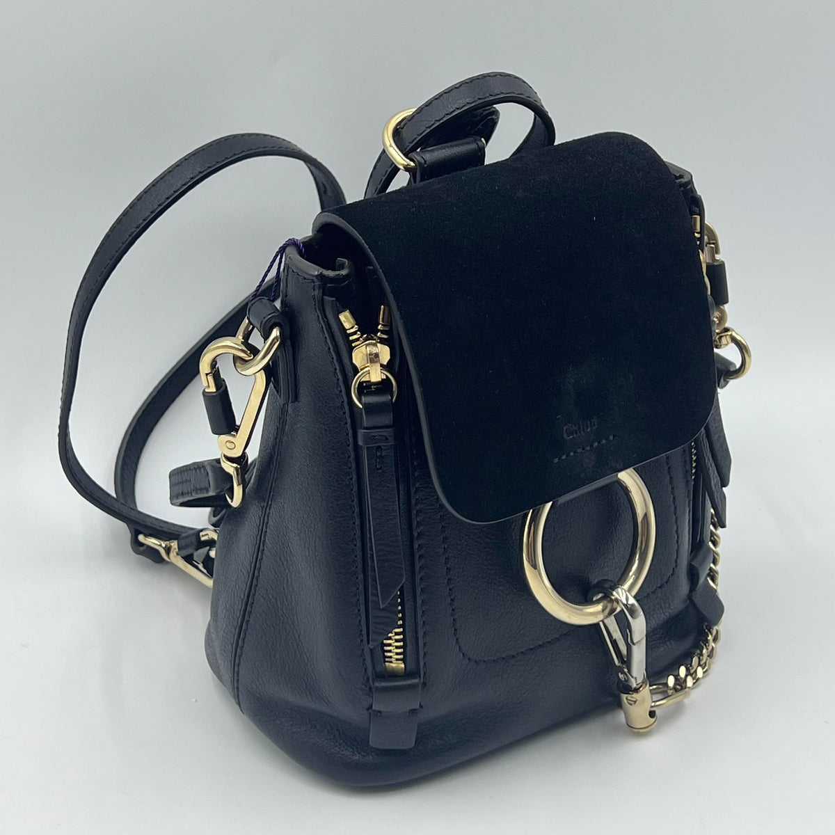 Chloé Faye Mini Backpack in Black Leather and Suede — view 2 of 4 Faye Mini Backpack in Black Leather and Suede, view 2 of 4