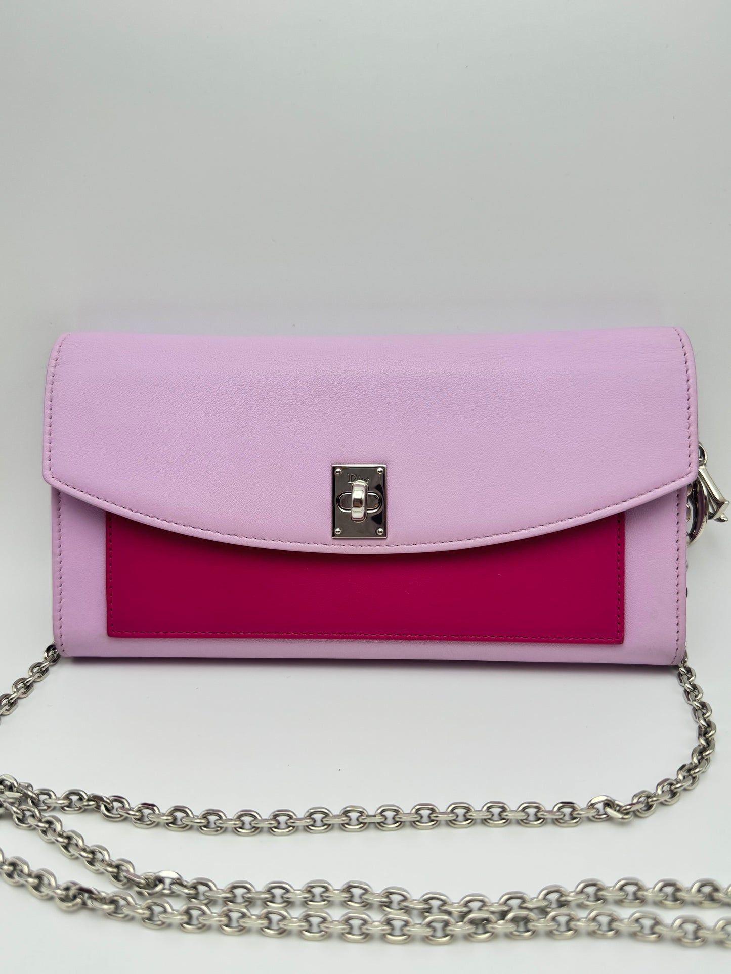 Calfskin Tri-Color Wallet On Chain Pink