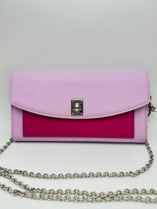 Calfskin Tri-Color Wallet On Chain Pink