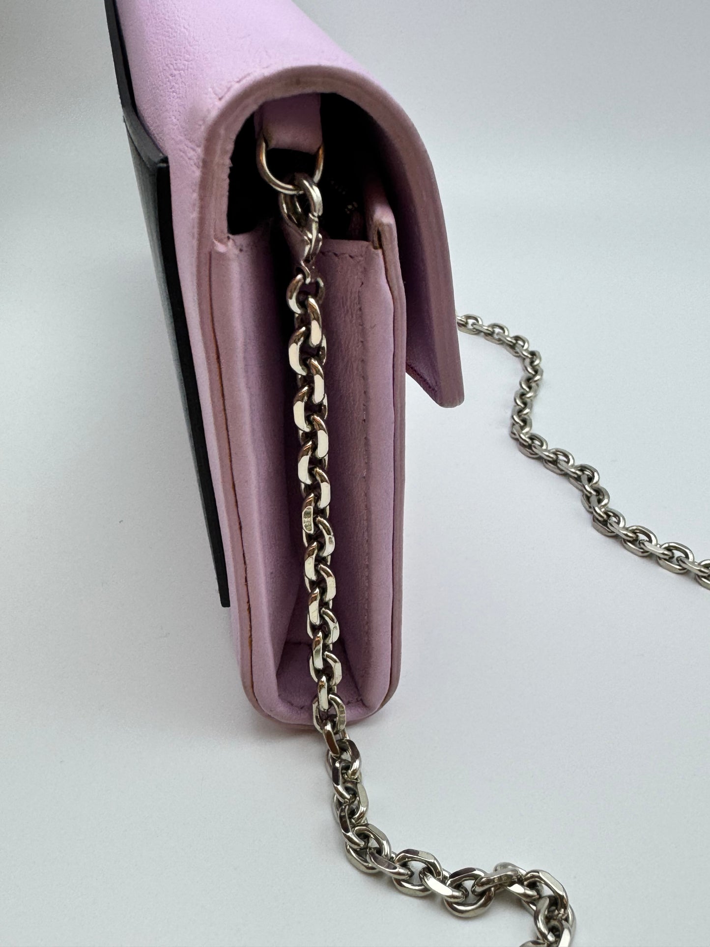 Calfskin Tri-Color Wallet On Chain Pink