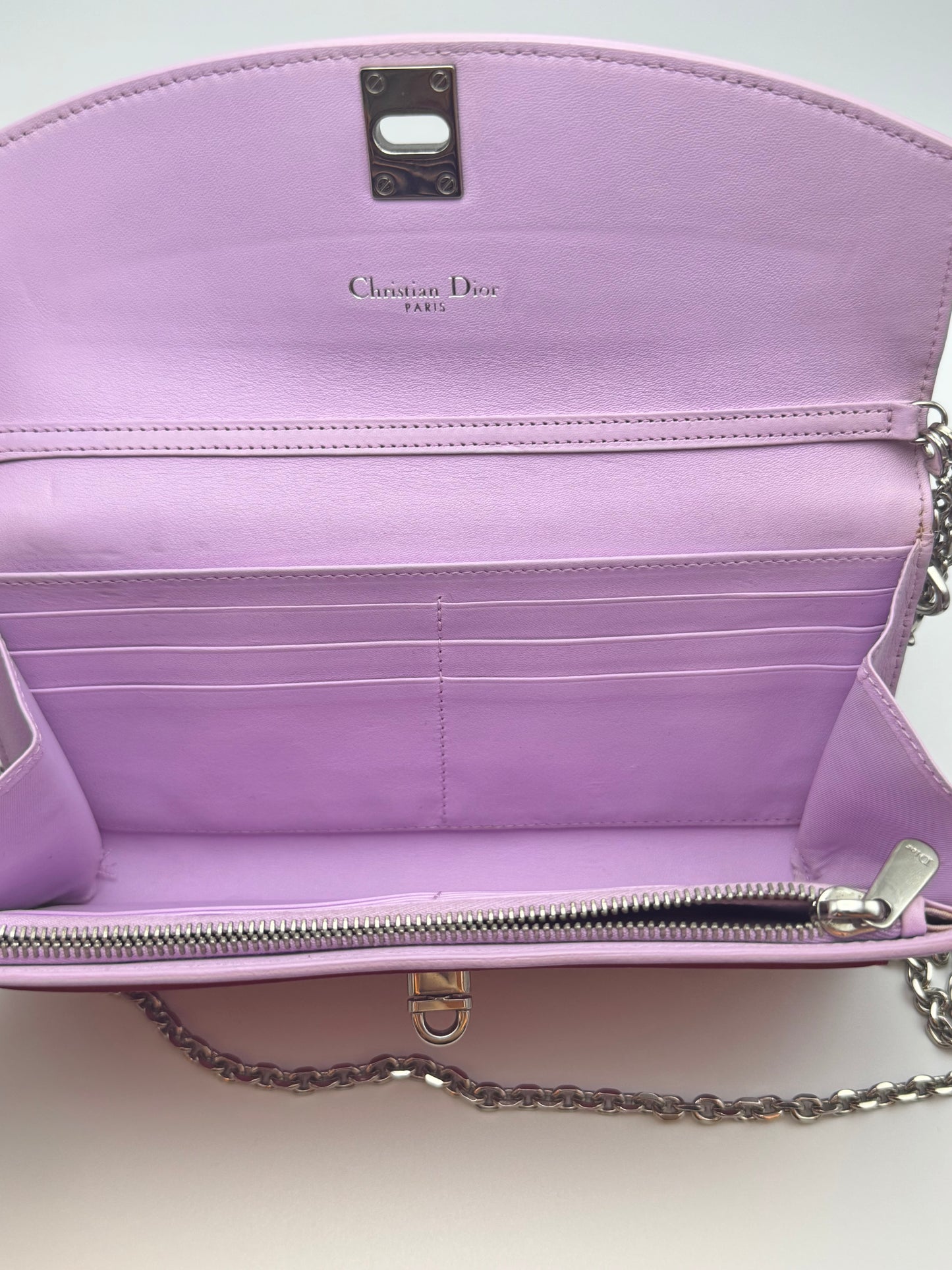 Calfskin Tri-Color Wallet On Chain Pink