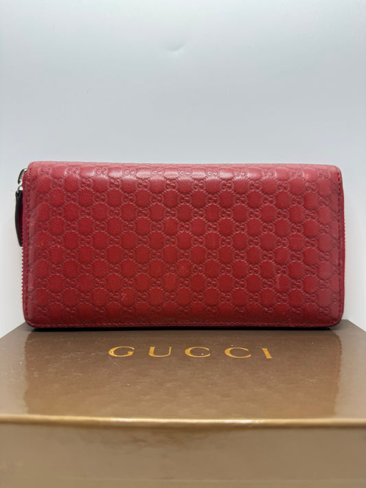 Gucci Guccissima Leather 
Zip-Around Wallet (Red)