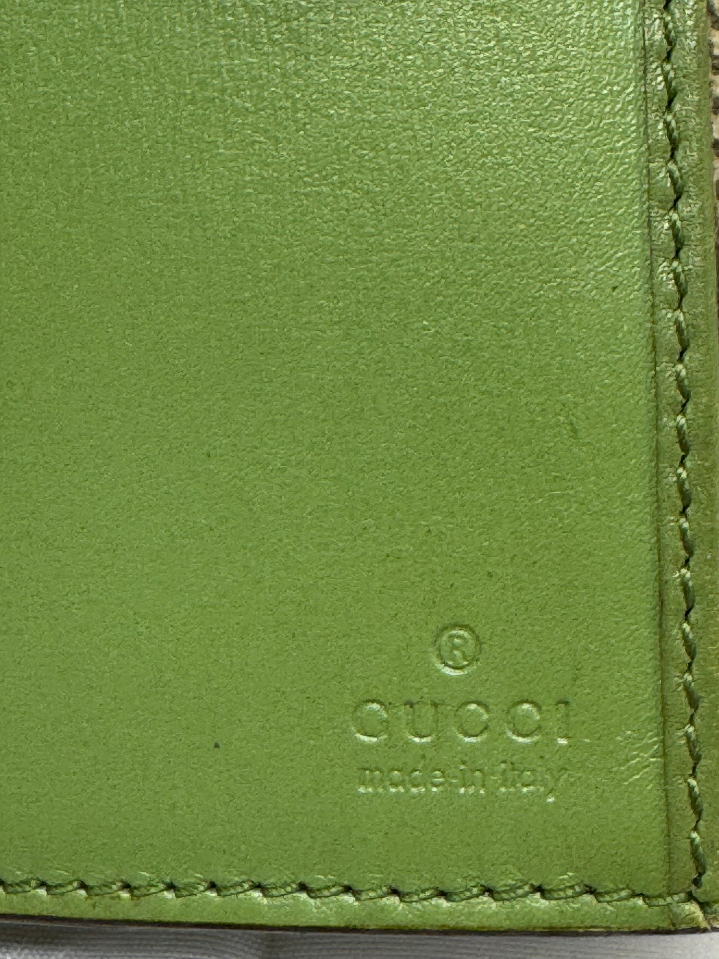 GG Supreme Monogram Interlocking Continental Flap Wallet Grenn Interior