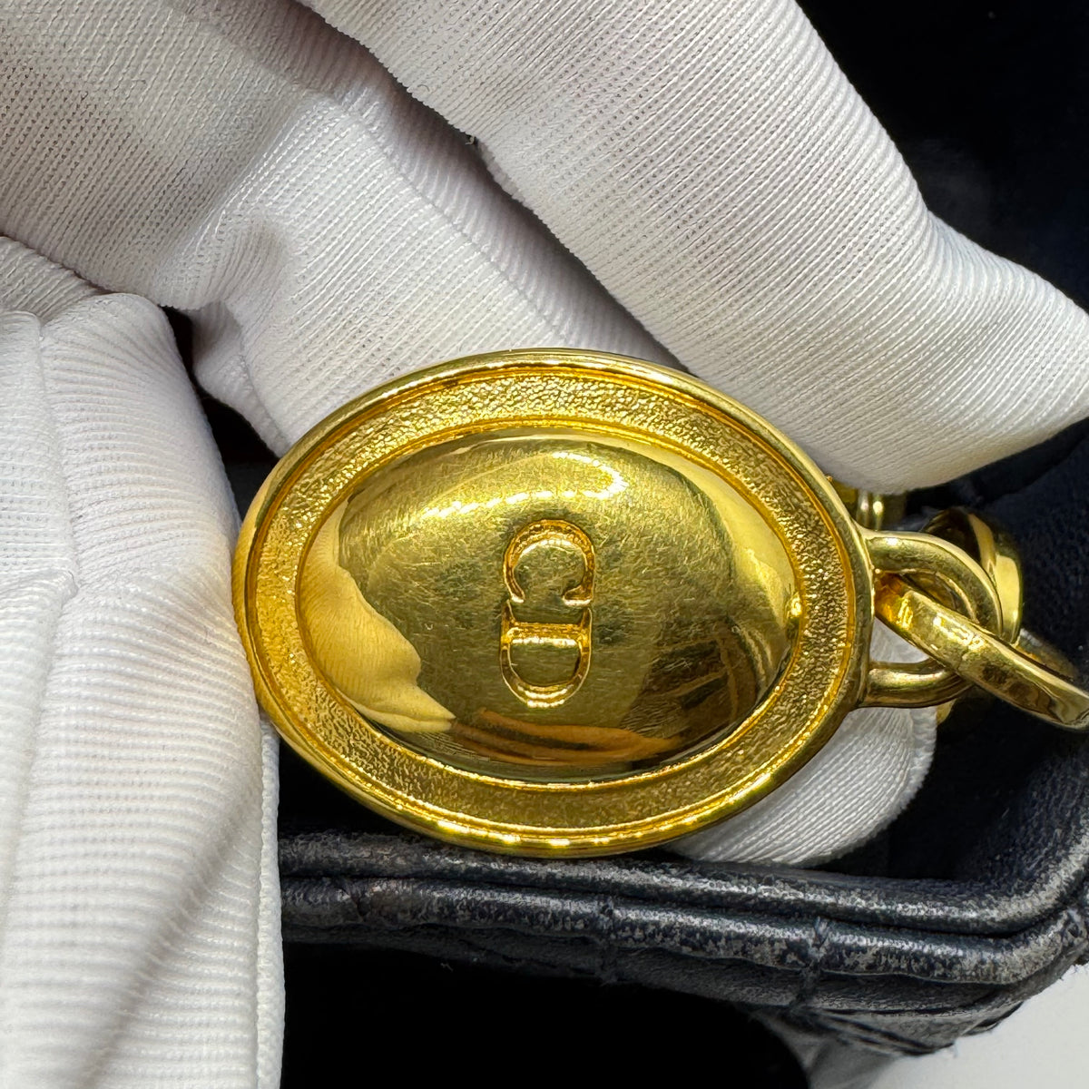 Pre-owned Dior Lady Dior Medium Cannage Bag (Blue/Gold Hardware) — view 6 of 10 Pre-owned Dior Lady Dior Medium Cannage Bag (Blue/Gold Hardware), view 6 of 10