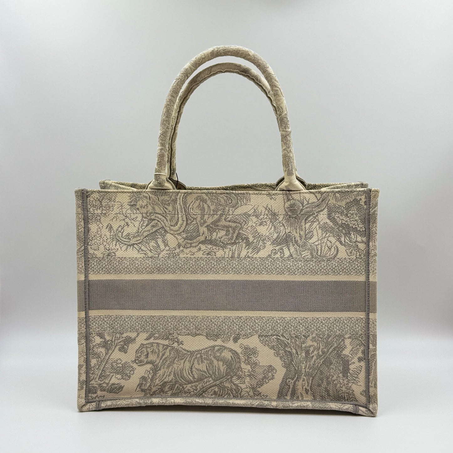 Canvas Medium Dior Book Tote Ecru and Gray Toile de Jouy Embroidery