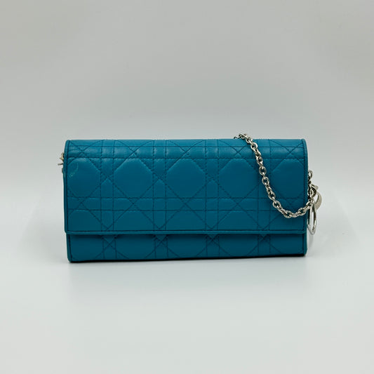 Lambskin Cannage Lady Dior Rendezvous Wallet On Chain Turquoise