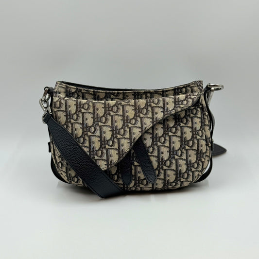Dior Oblique Saddle Mini Messenger Bag Leather Jacquard Grey