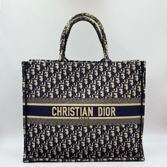 Pre-owned Dior Book Tote Large Oblique Embroidery