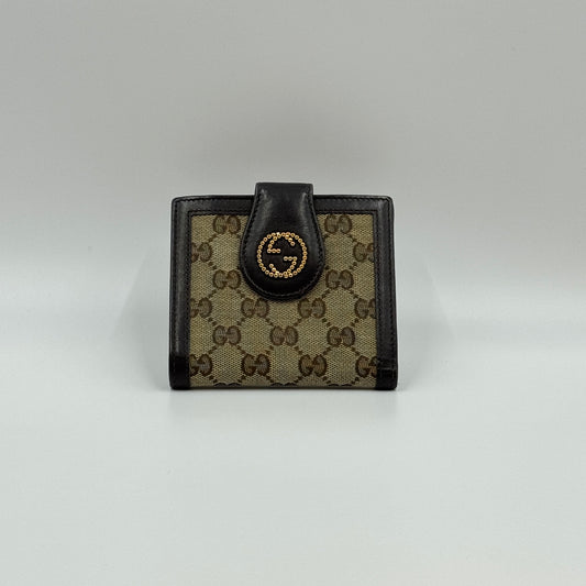 VINTAGE GUCCI STUDDED LOGO CANVAS WALLET