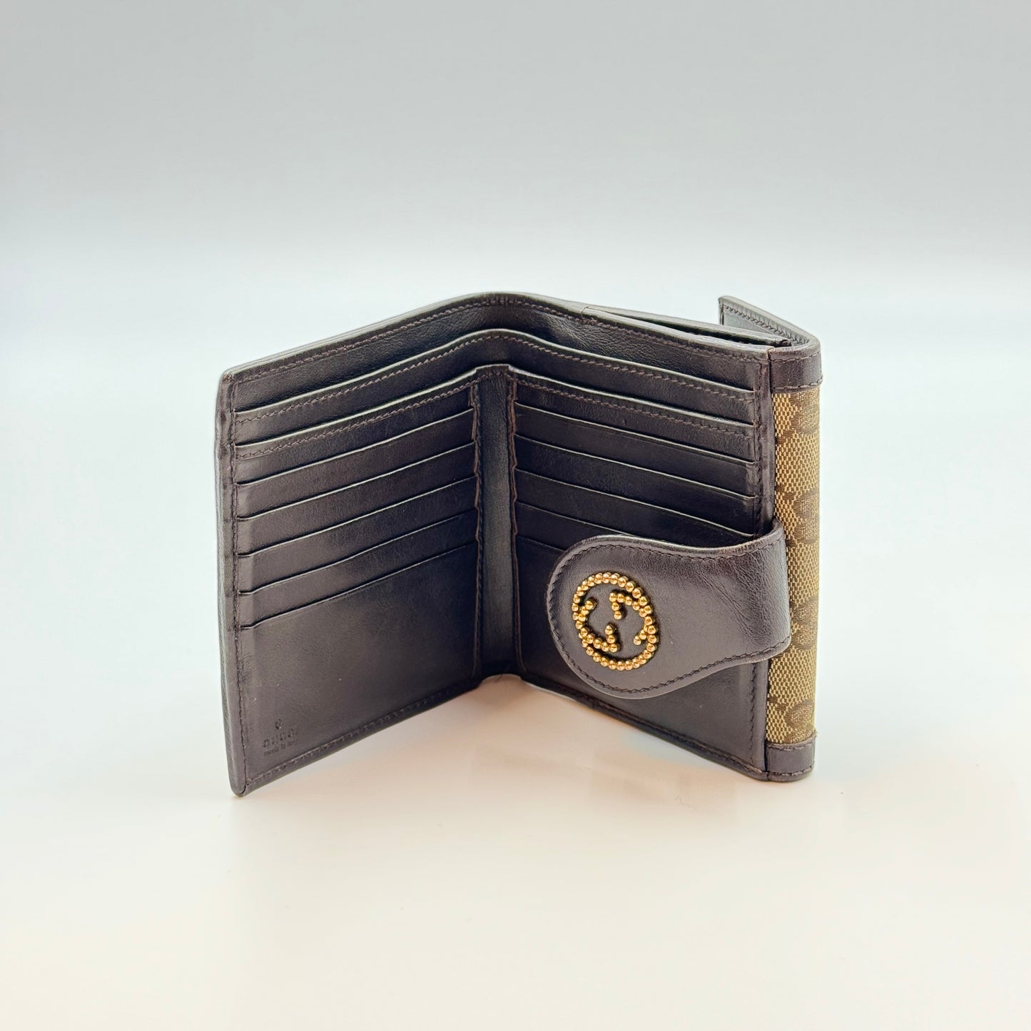 VINTAGE GUCCI STUDDED LOGO CANVAS WALLET
