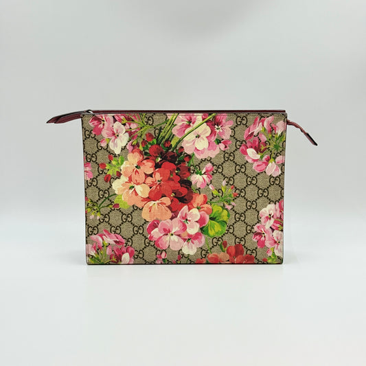 GG Supreme Monogram Blooms Large Cosmetic Case Beige Multicolor Dry Rose