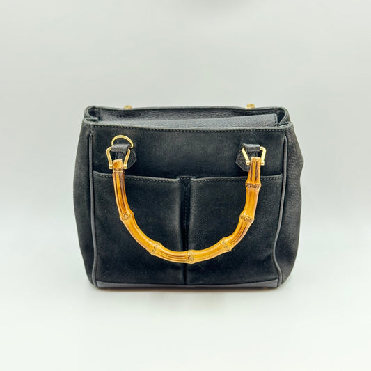 Gucci Black Suede Bamboo Tote