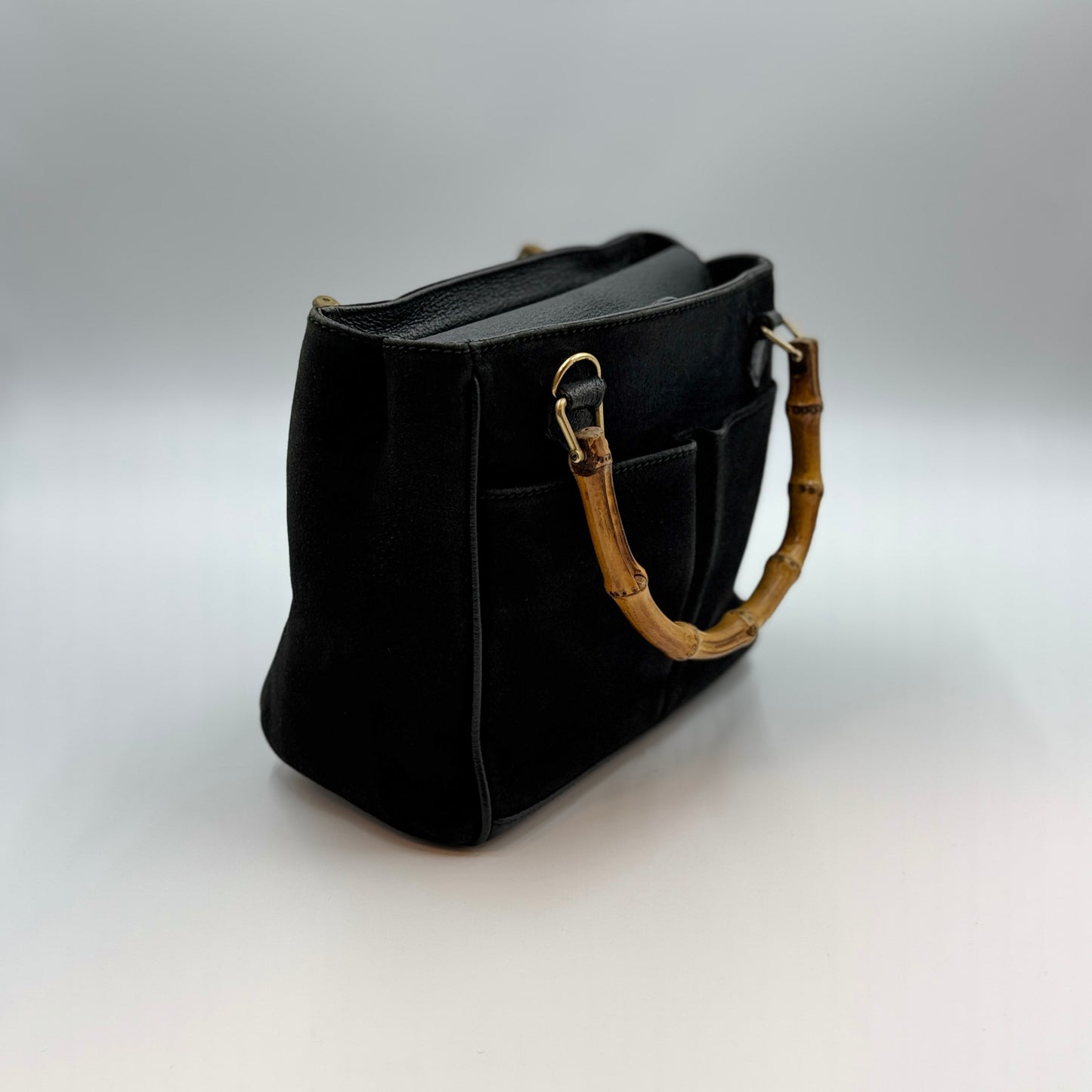 Gucci Black Suede Bamboo Tote