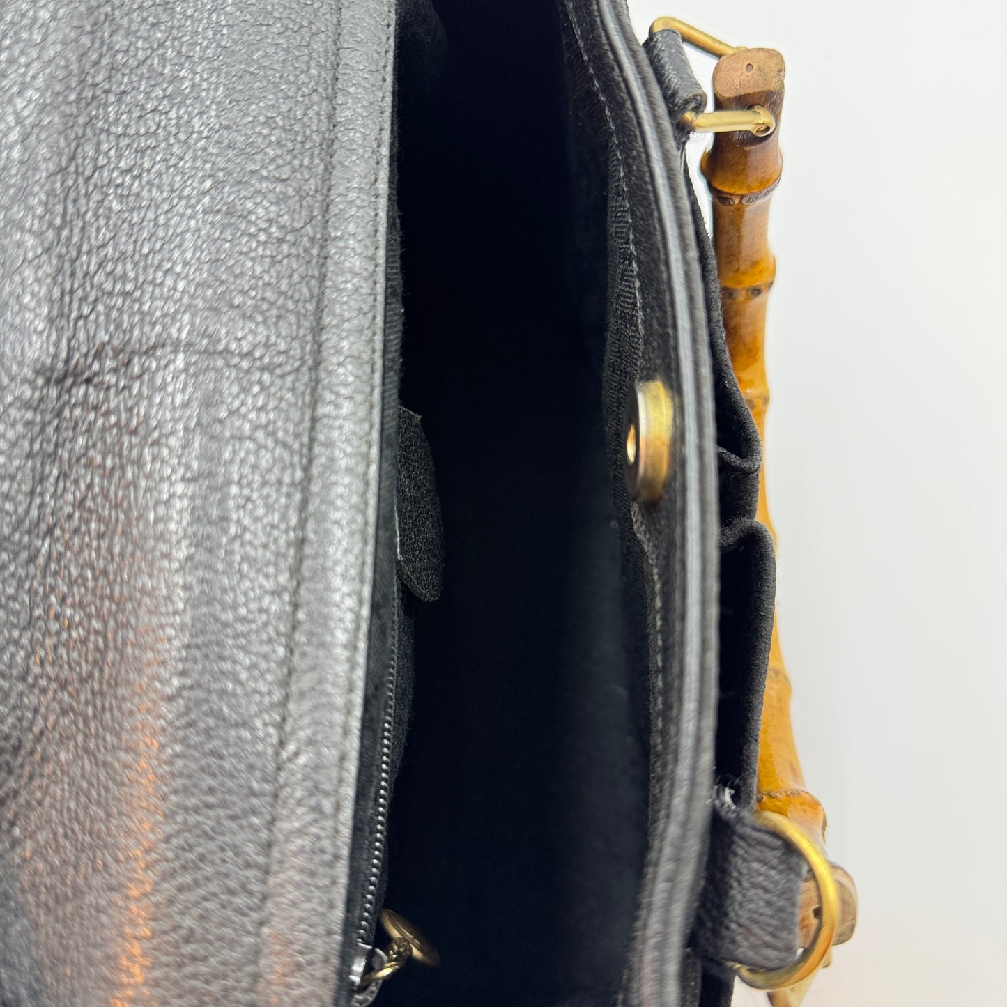 Gucci Black Suede Bamboo Tote