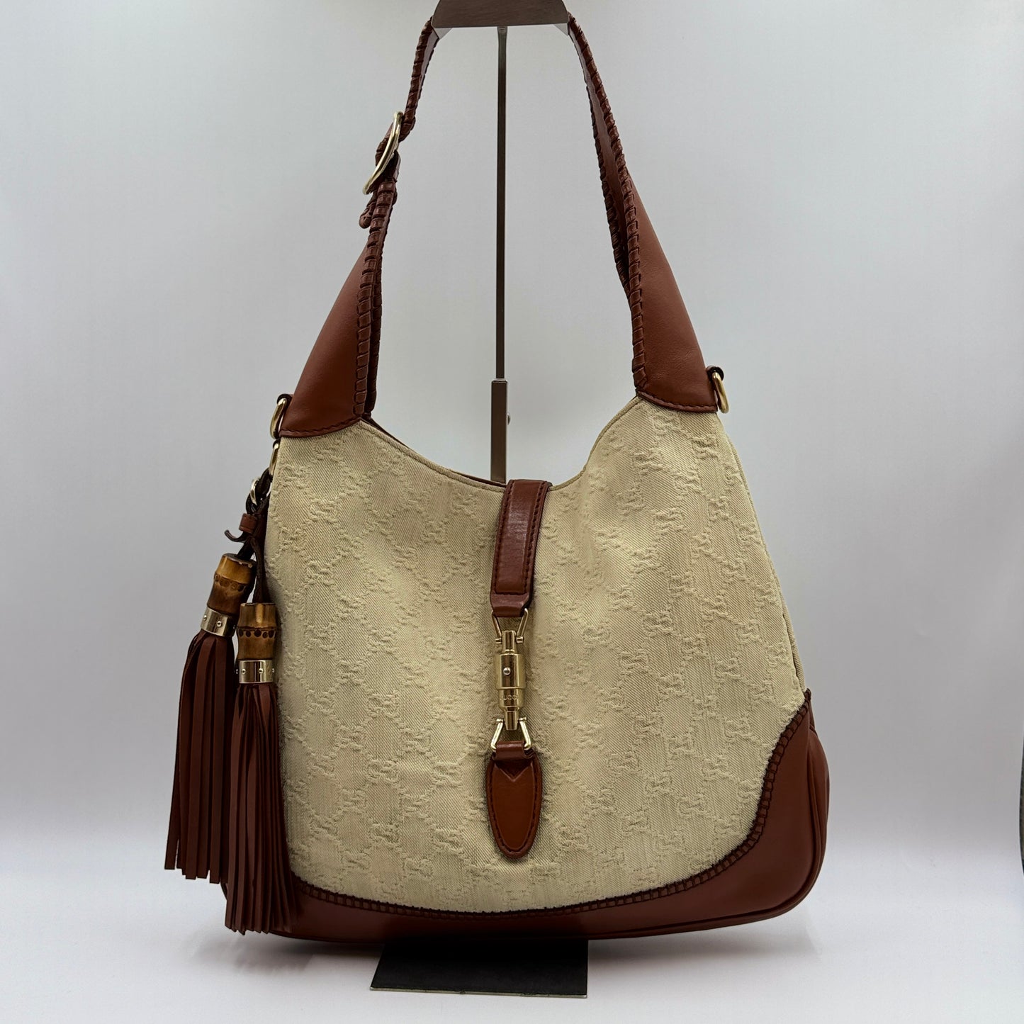 Linen Monogram Medium New Jackie Shoulder Bag Brown