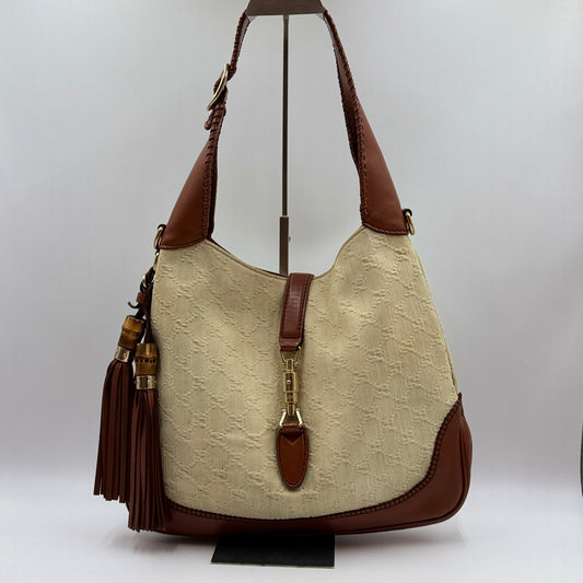 Linen Monogram Medium New Jackie Shoulder Bag Brown